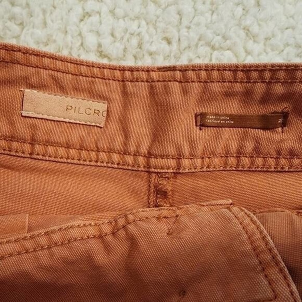 Anthropologie x Pilcro High‎ Waist Pleated Shorts, Orange Rolled Cuff Pockets - Picture 5 of 11